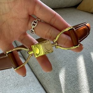 Celine Women’s Small Block Triumphe Belt in Smooth Calfskin Natural with Gold